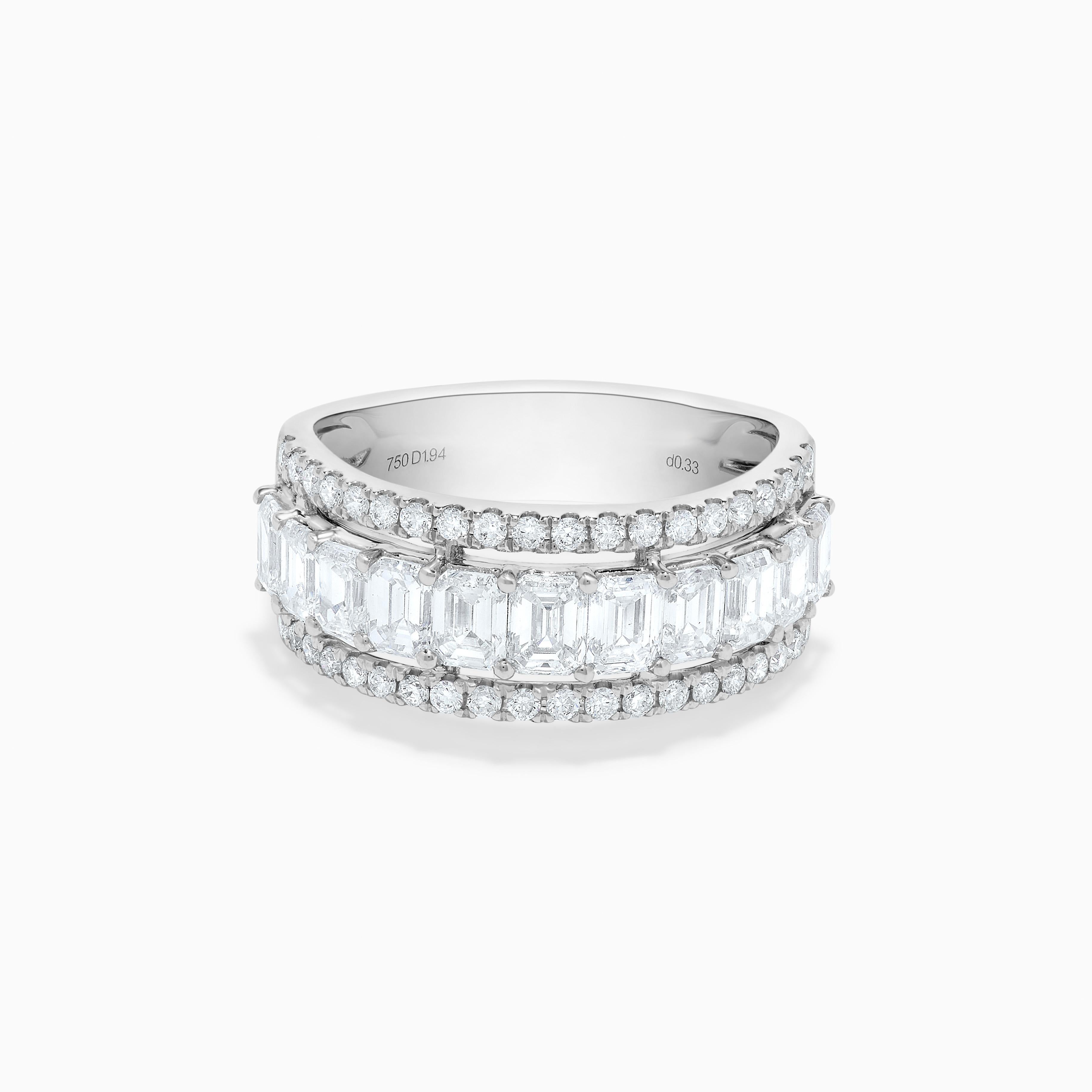 RareGemWorld's classic diamond band. Mounted in a beautiful 18K White Gold setting with natural emerald cut white diamonds surrounded by natural round cut white diamonds. This band is guaranteed to impress and enhance your personal collection!
Total