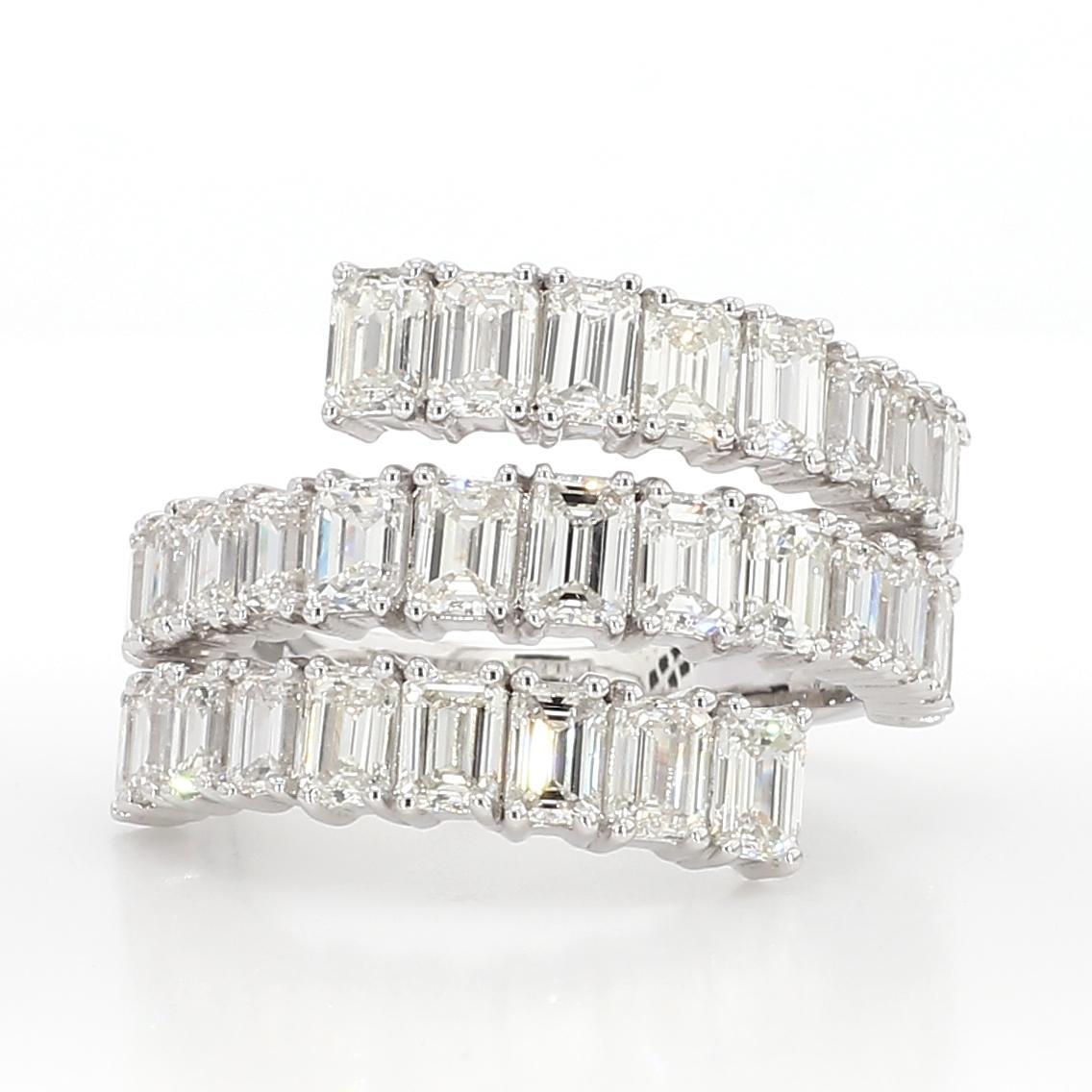 Contemporary Natural White Emerald Diamond 4.31 Carat TW White Gold Cocktail Band For Sale