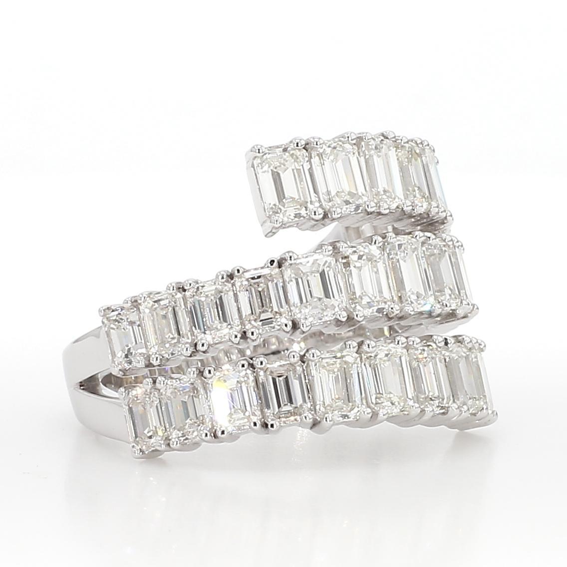 Emerald Cut Natural White Emerald Diamond 4.31 Carat TW White Gold Cocktail Band For Sale