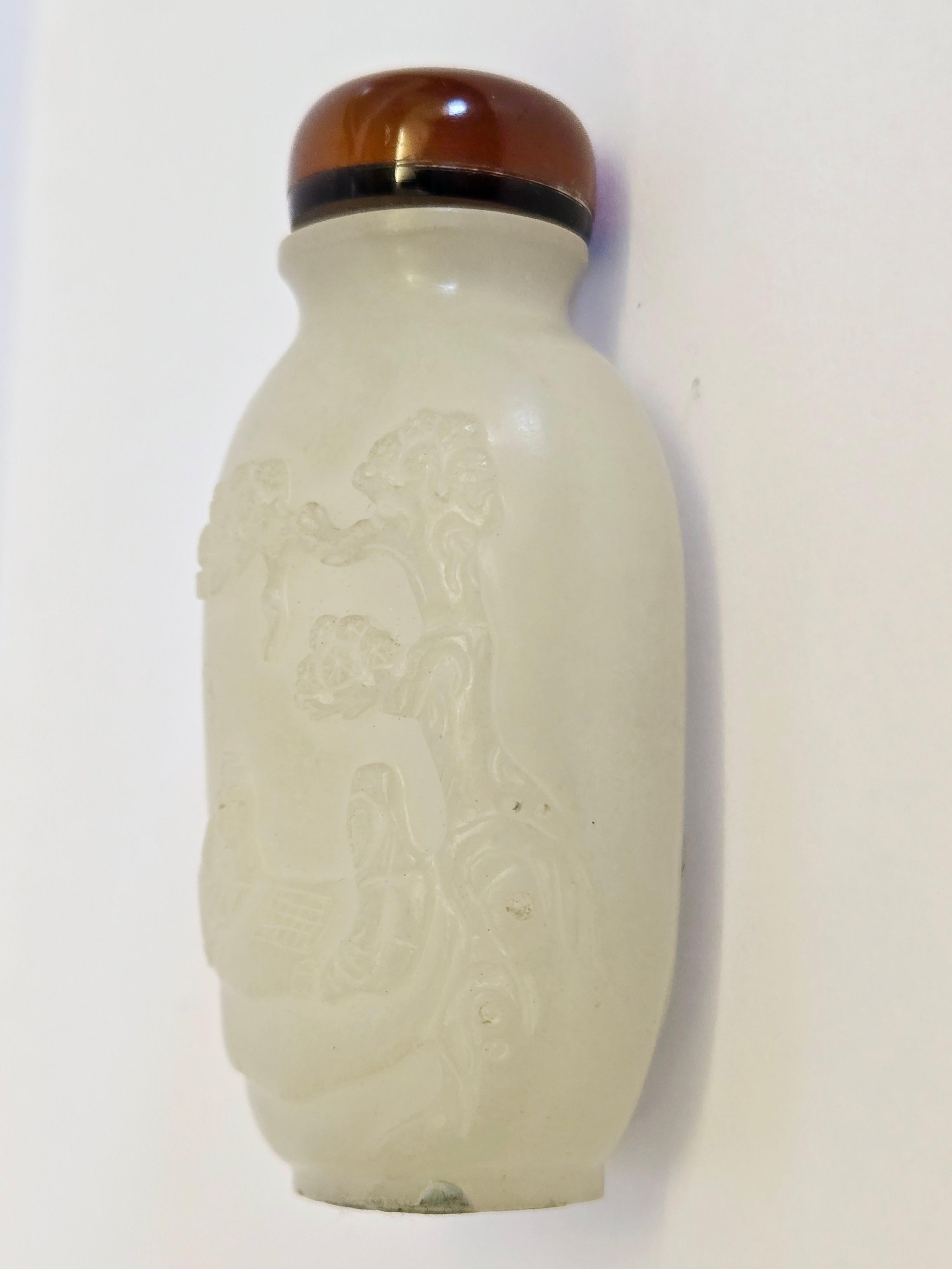 Flacon à priser en jade blanc naturel et agate Unisexe en vente