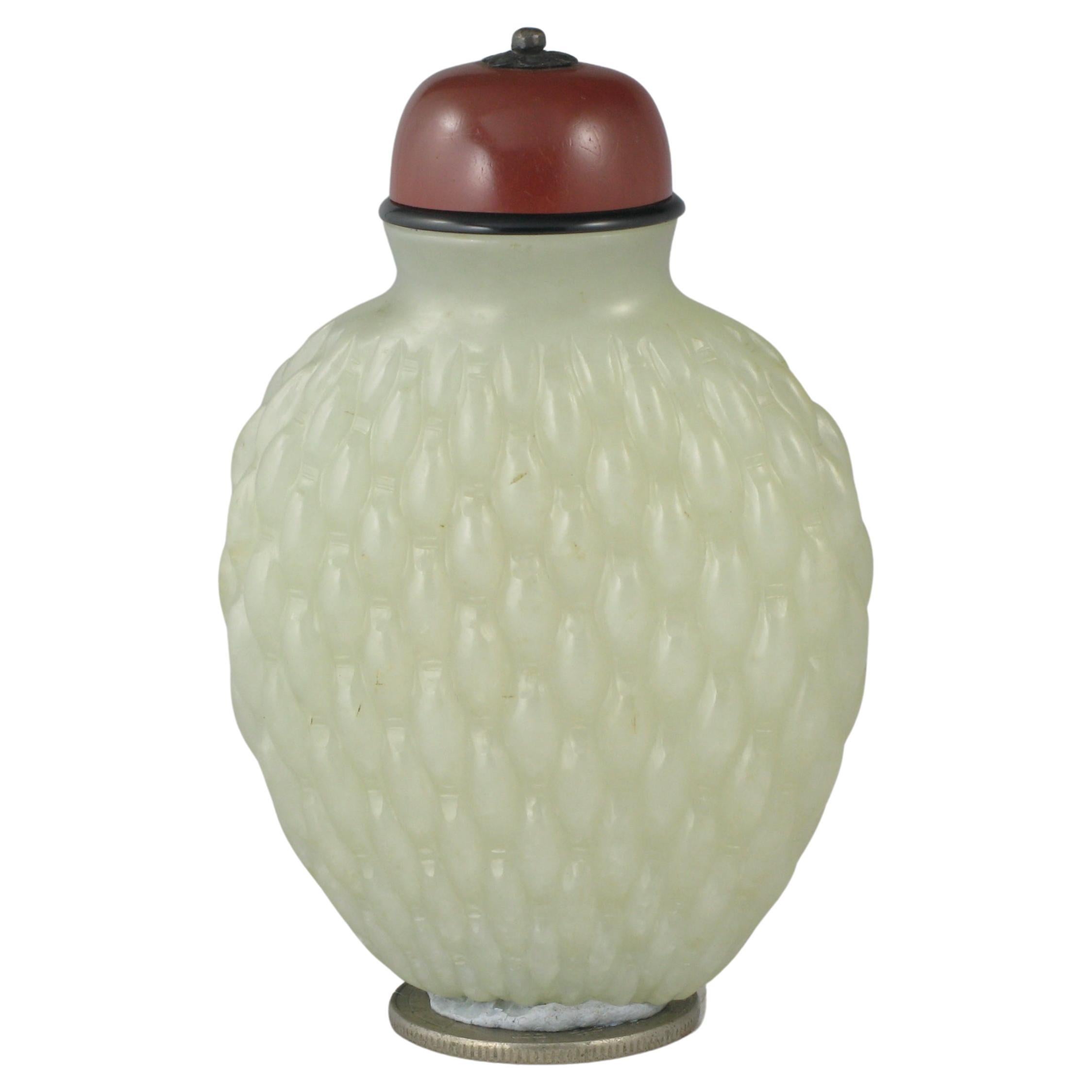 Botella de rapé de jade blanco natural y ágata