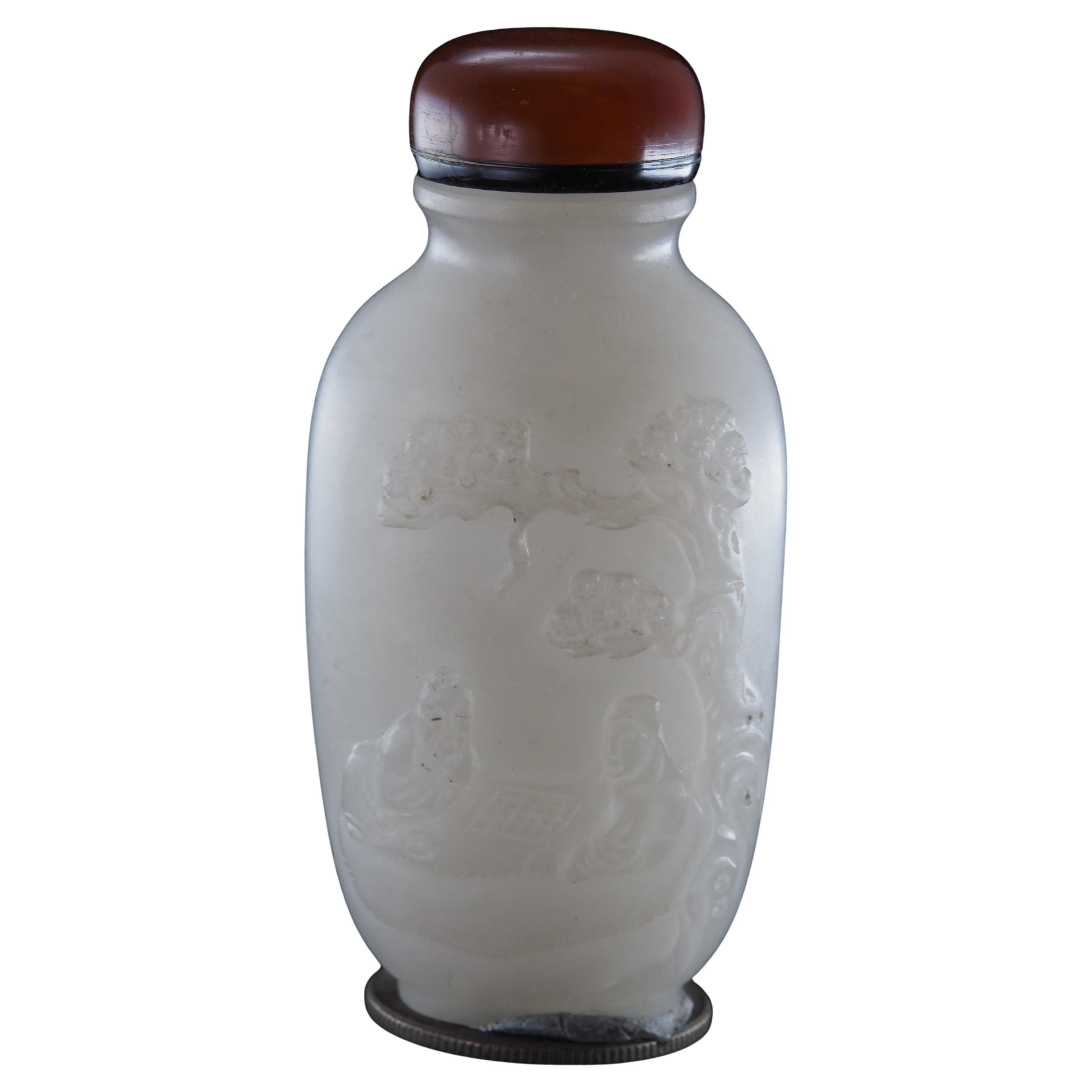 Botella de rapé de jade blanco natural y ágata