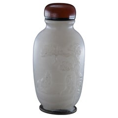Natürliche weiße Jade und Achat Schnupftabakflasche
