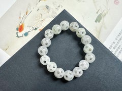 Natural White Jade Bracelet for Luck and Peace, Authentic Burmese Jadeite Beaded