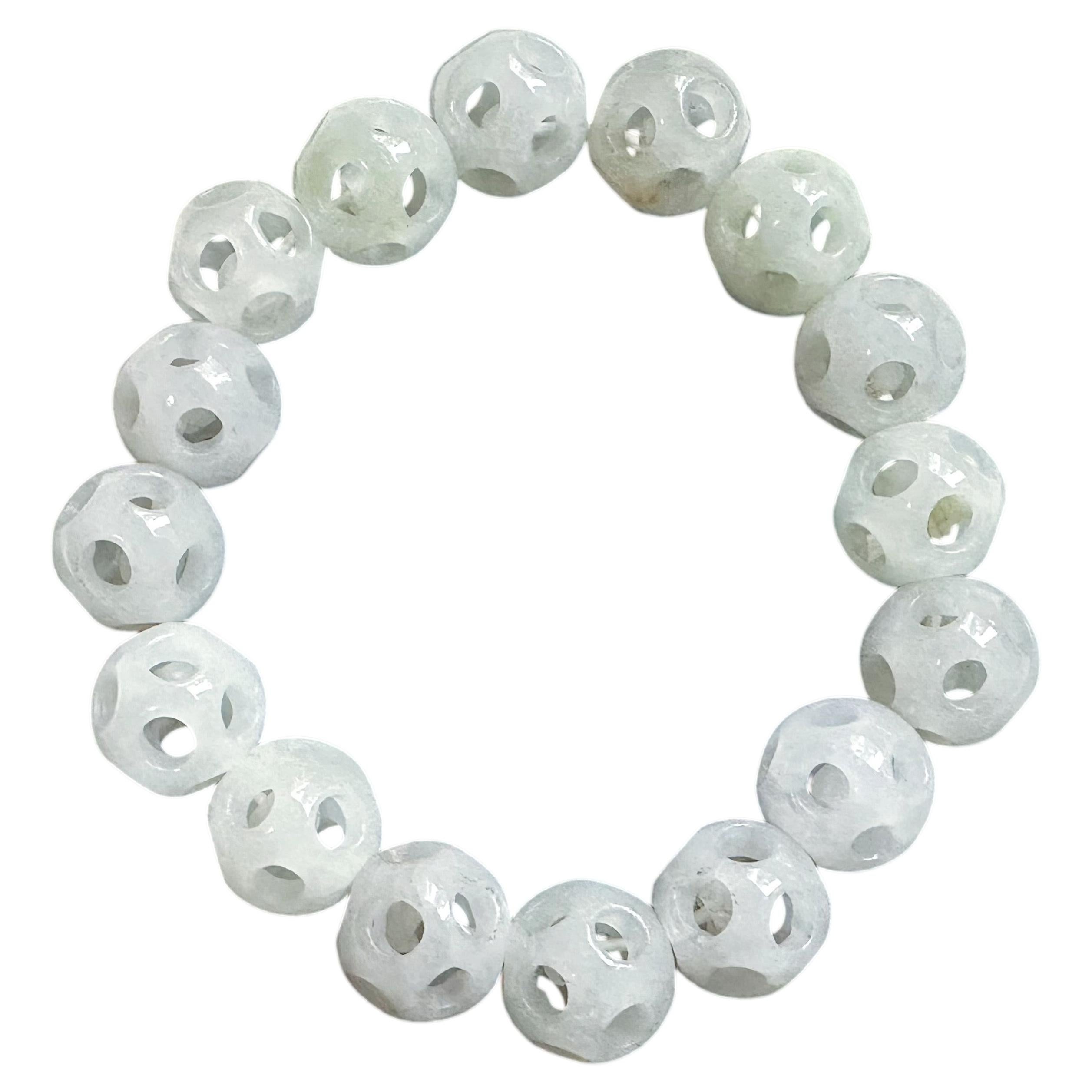 Natürliche weiße Jade Armband für Glück und Frieden, authentische birmanische Jadeit Perlen im Angebot