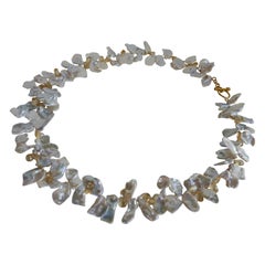 Natural White Keshi Pearls Citrine Briolettes 18k Clasp Gemstone Necklace