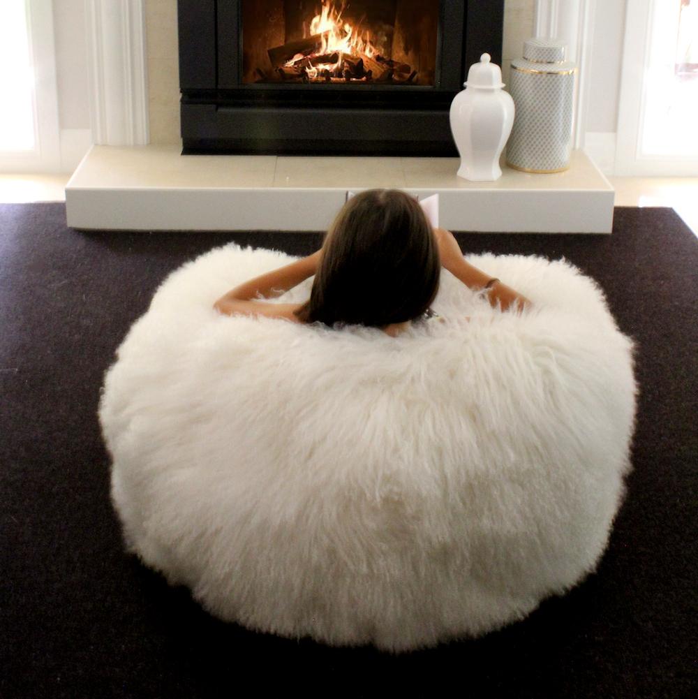 After a long day of learning and playing, there is no better way for a child to relax and find oozing comfort than in our junior-size fluffy sheepskin bean bag. Handcrafted in Australia using the finest and genuine Mongolian sheepskins in classic