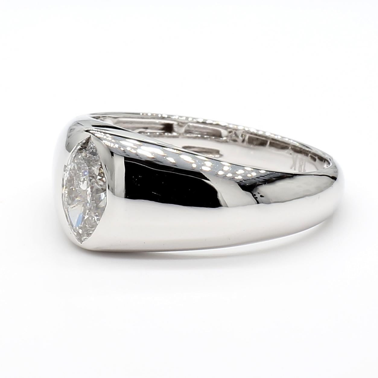 RareGemWorld's beautiful diamond band. Mounted in a beautiful 18K White Gold setting with a natural marquise cut white diamond. This band is guaranteed to impress and enhance your personal collection!

Total Weight: 0.62cts

Natural Marquise Cut