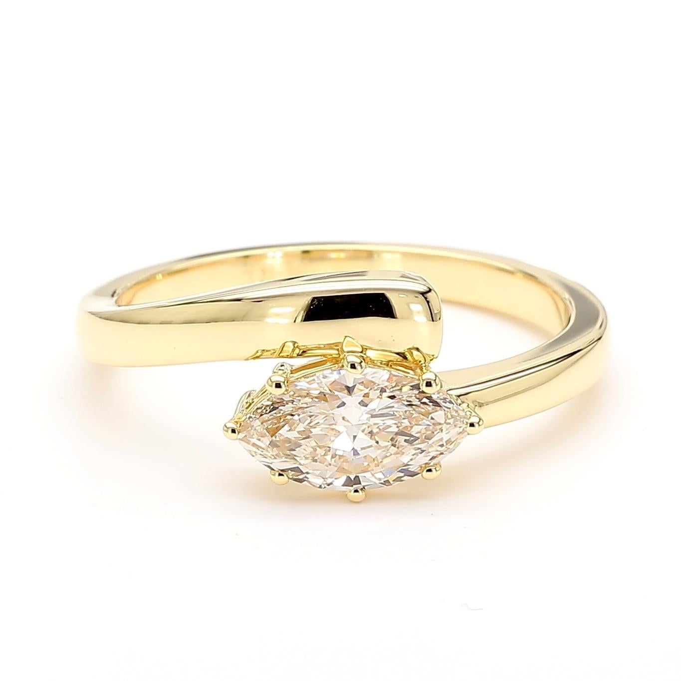 Anillo de cóctel de oro amarillo con diamante marquesa blanco natural de 0,72 quilates TW en venta 2