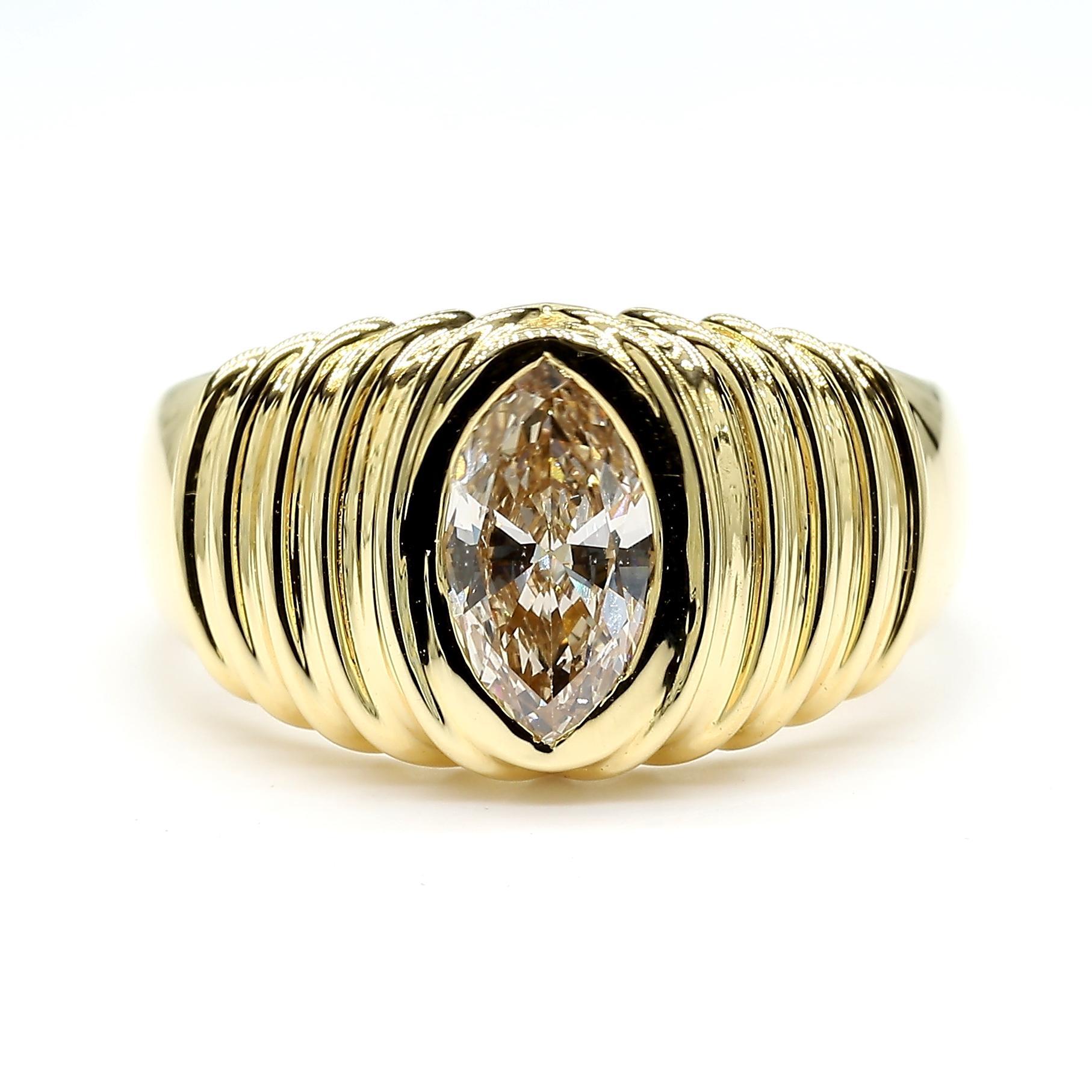 Contemporary Natural White Marquise Diamond 0.73 Carat TW Yellow Gold Cocktail Band For Sale