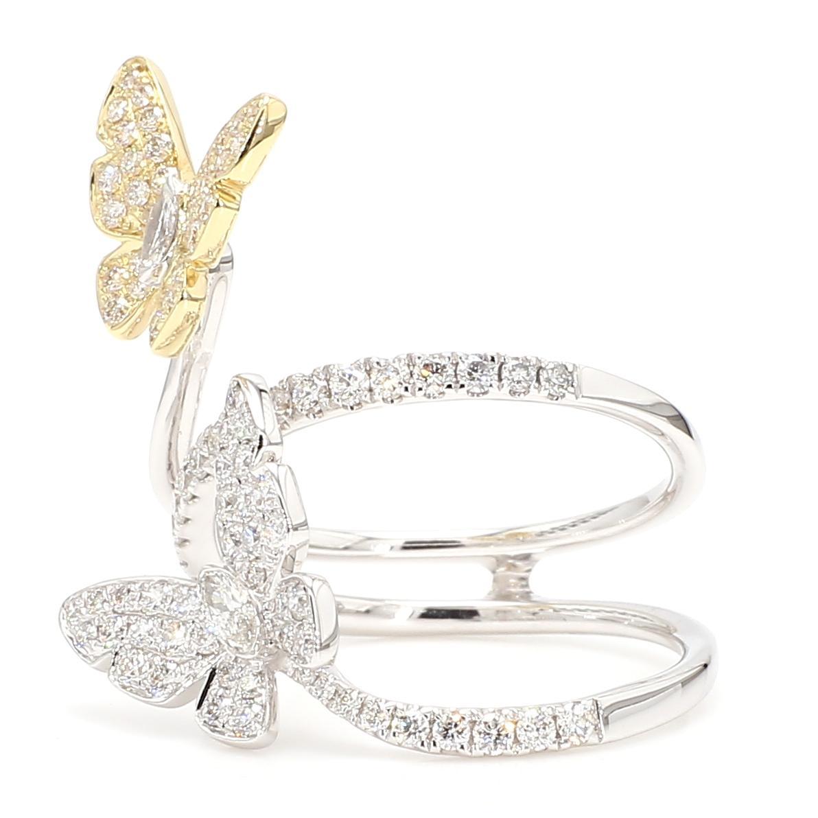 RareGemWorld's classic diamond cocktail ring. Mounted in a beautiful 18K Yellow and White Gold setting with natural marquise cut white diamonds complimented by natural round white diamond melee. This band is guaranteed to impress and enhance your