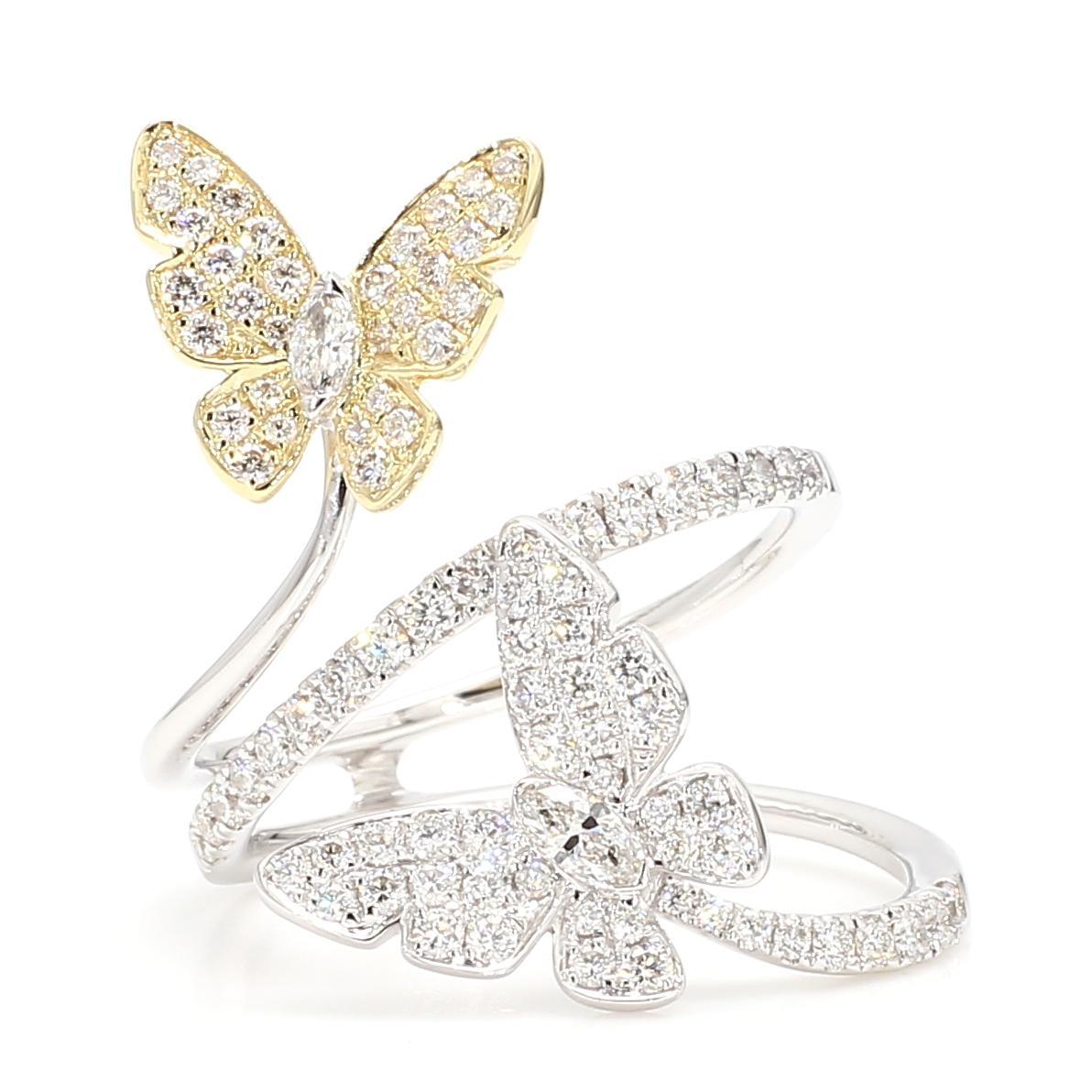 Contemporary Natural White Marquise Diamond 0.88 Carat TW Gold Cocktail Ring For Sale