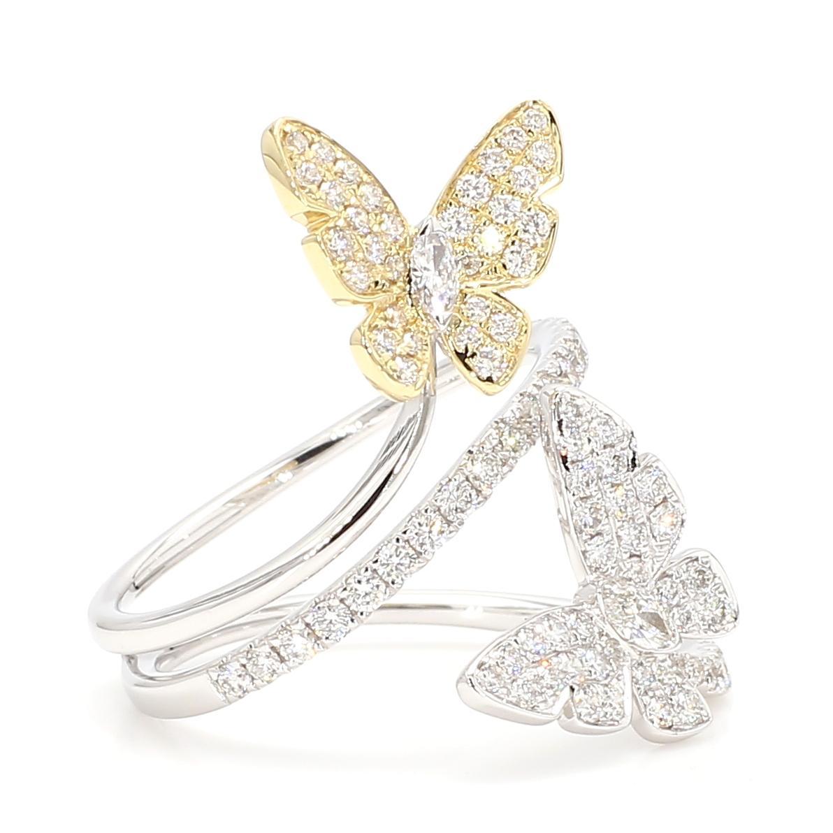 Marquise Cut Natural White Marquise Diamond 0.88 Carat TW Gold Cocktail Ring For Sale