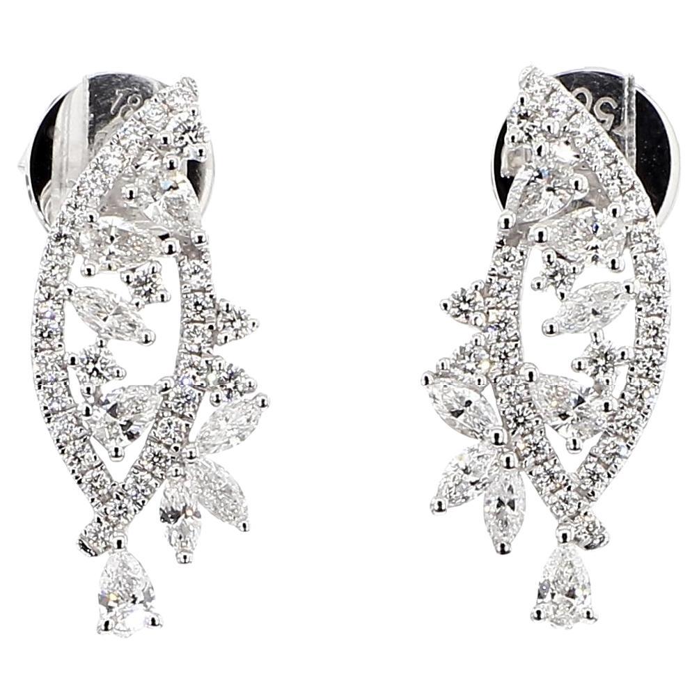 Natural White Marquise Diamond 0.99 Carat TW White Gold Marquise Earrings For Sale