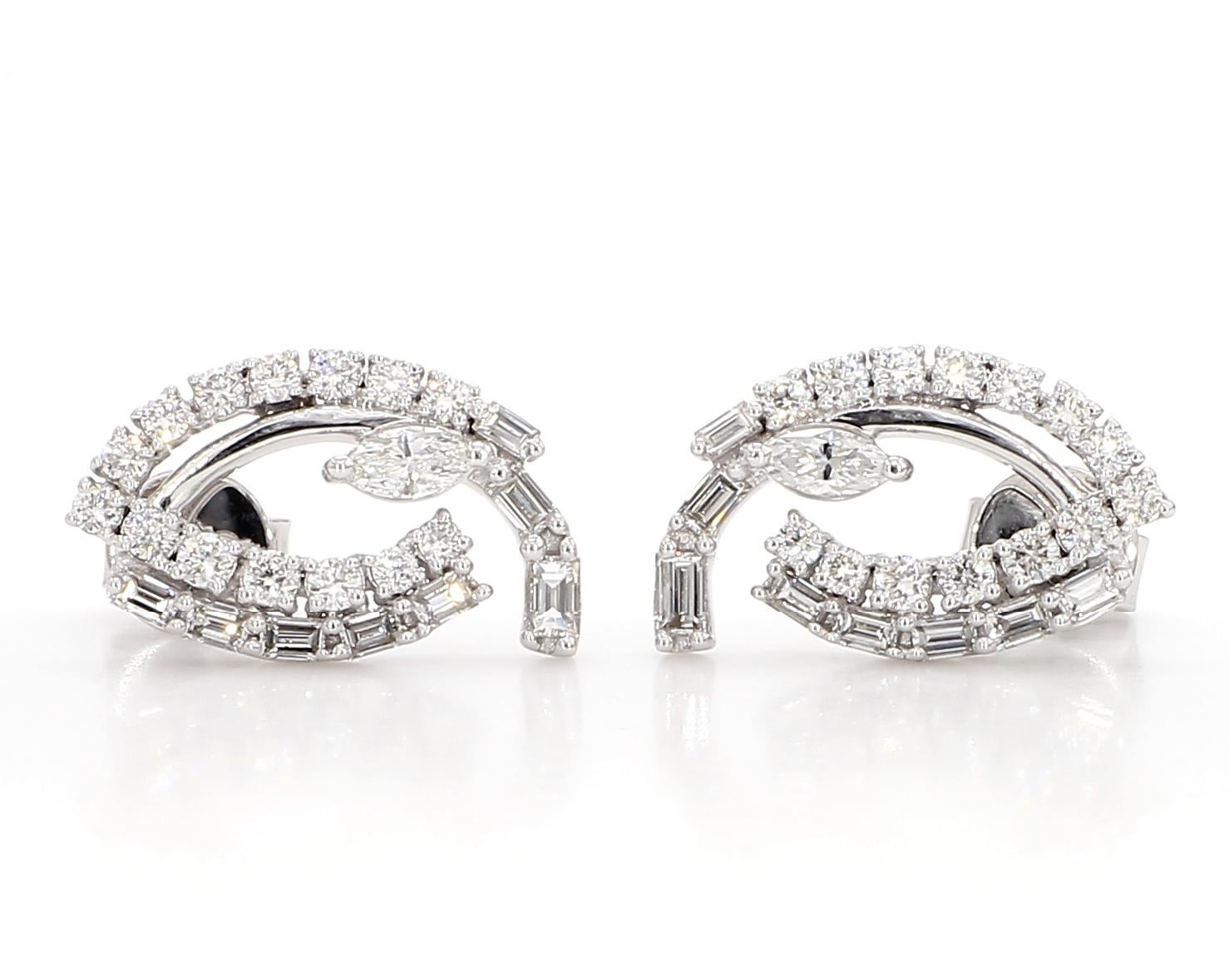 RareGemWorld's classic diamond earrings. Mounted in a beautiful 18K White Gold setting with natural marquise cut white diamond and natural round cut white diamonds. These earrings are guaranteed to impress and enhance your personal