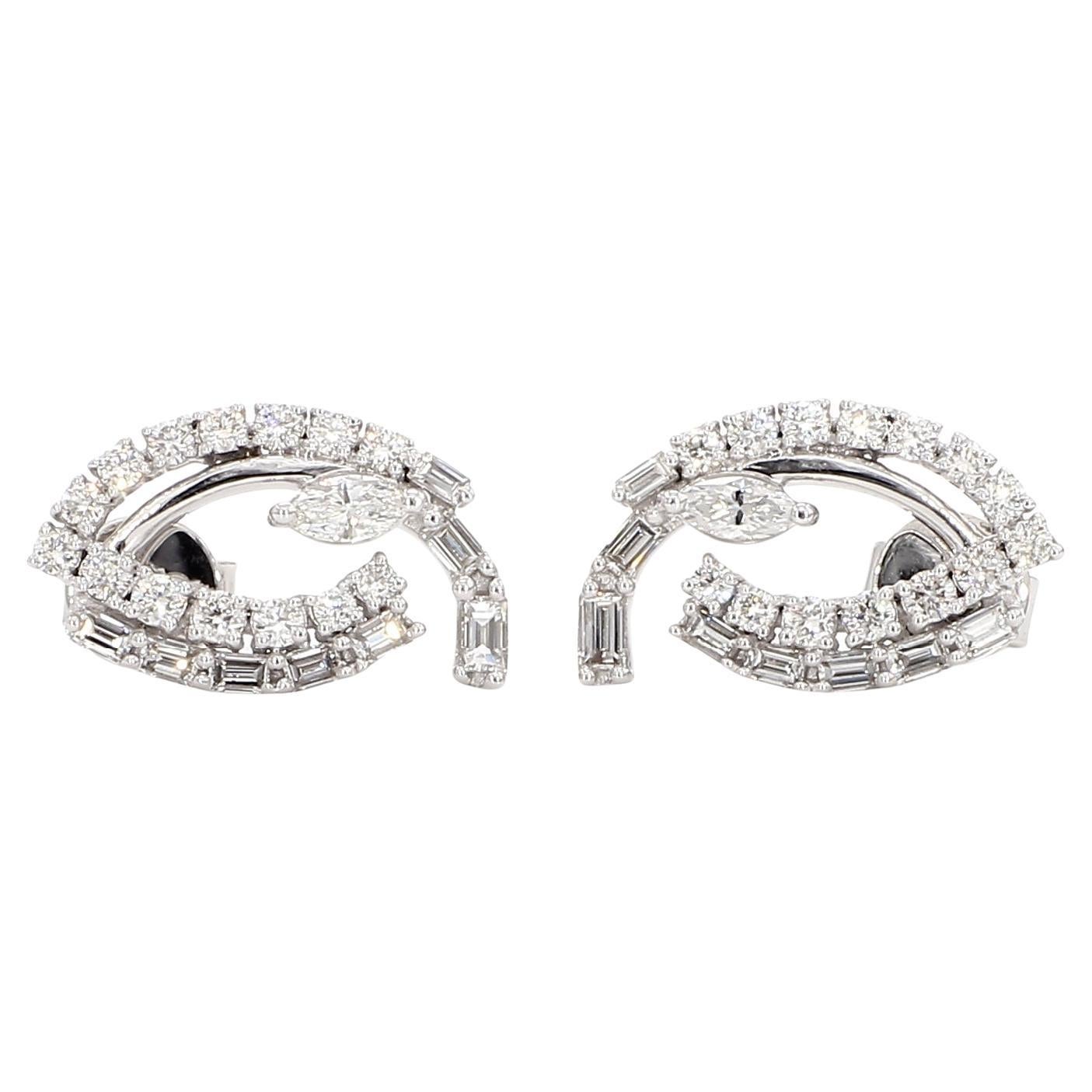 Natural White Marquise Diamond 1.16 Carat TW White Gold Stud Earrings For Sale