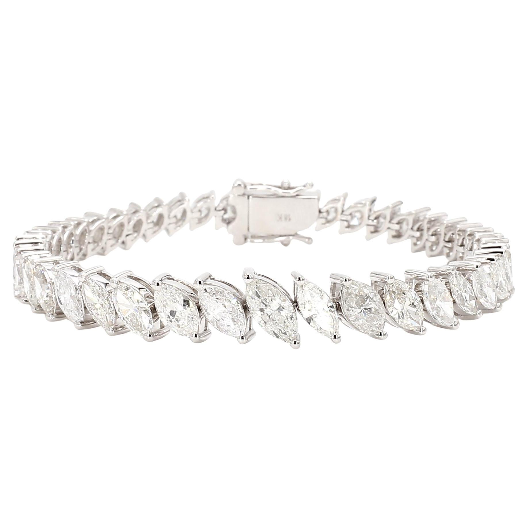 Bracciale da tennis in oro bianco con diamanti bianchi marquise naturali da 13,55 carati TW in vendita