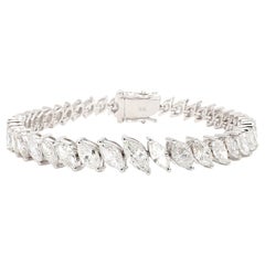 Natural White Marquise Diamond 13.55 Carat TW White Gold Tennis Bracelet