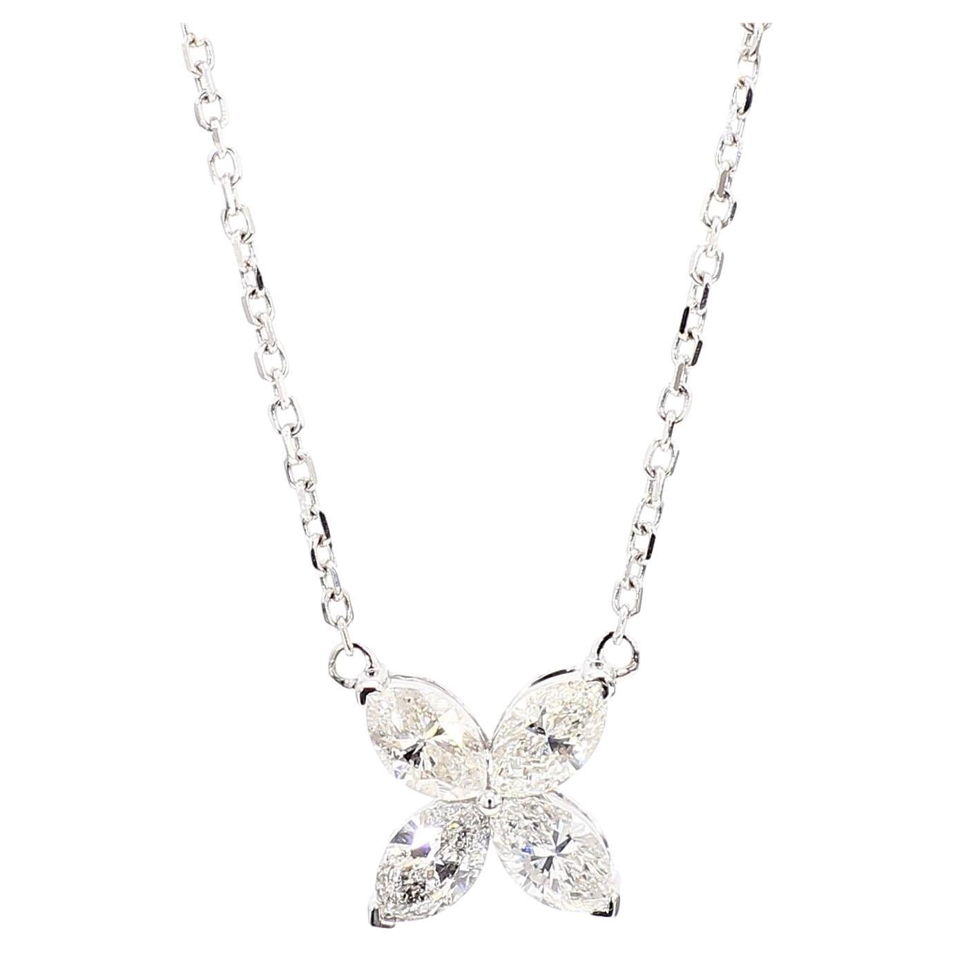 Natural White Marquise Diamond 1.41 Carat TW Gold Drop Pendant
