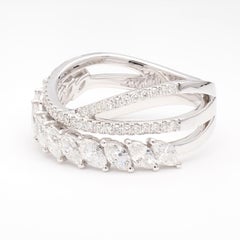 Natural White Marquise Diamond 1.44 Carat TW Gold Cocktail Ring
