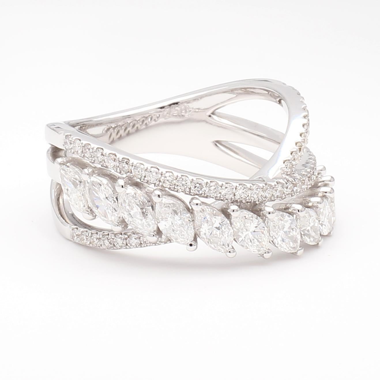 Natürlicher weißer Marquise-Diamant 1.44 Karat TW Gold-Cocktailring (Marquiseschliff) im Angebot