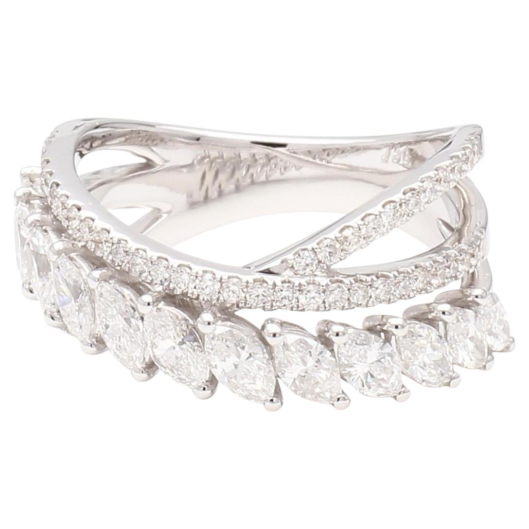 Natural White Marquise Diamond 1.44 Carat TW Gold Cocktail Ring