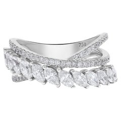 Natural White Marquise Diamond 1.44 Carat TW White Gold Cocktail Ring