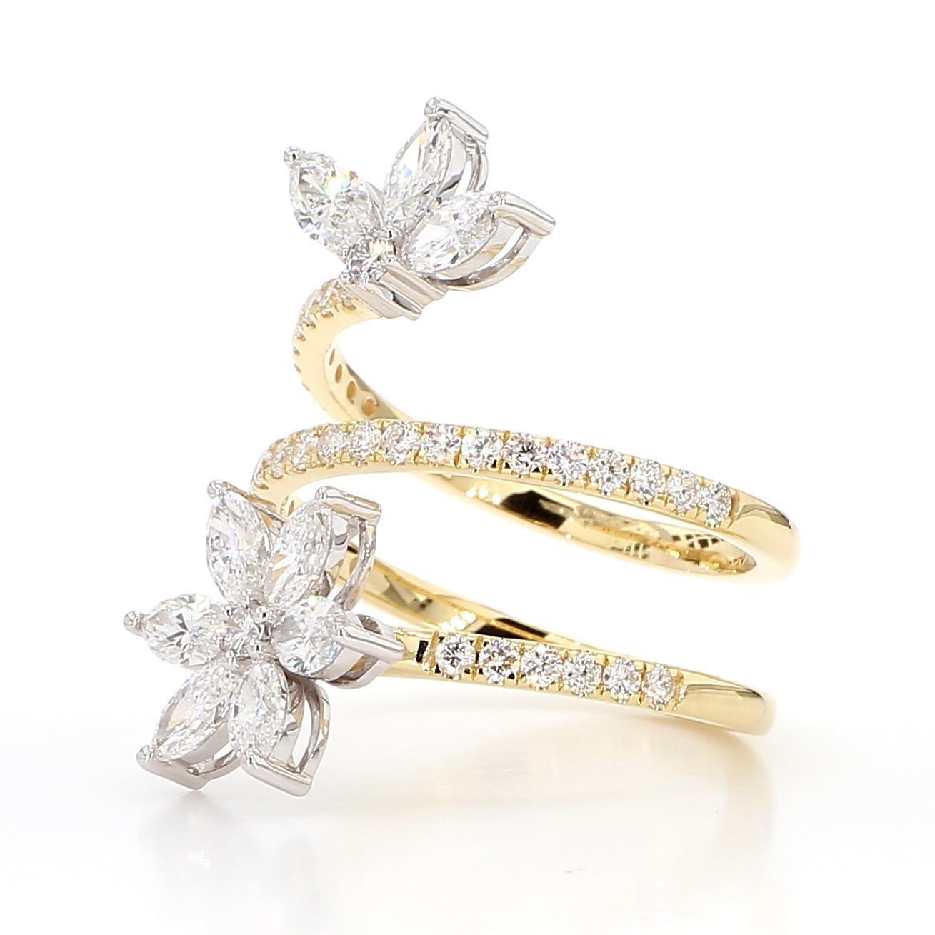 RareGemWorld's beautiful diamond cocktail ring. Mounted in a beautiful 18K Yellow and White Gold setting with natural marquise cut white diamonds complimented by natural round white diamond melee. This band is guaranteed to impress and enhance your