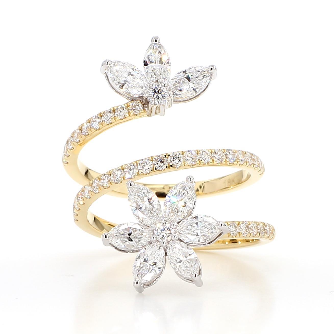 Contemporary Natural White Marquise Diamond 1.91 Carat TW Gold Cocktail Ring For Sale