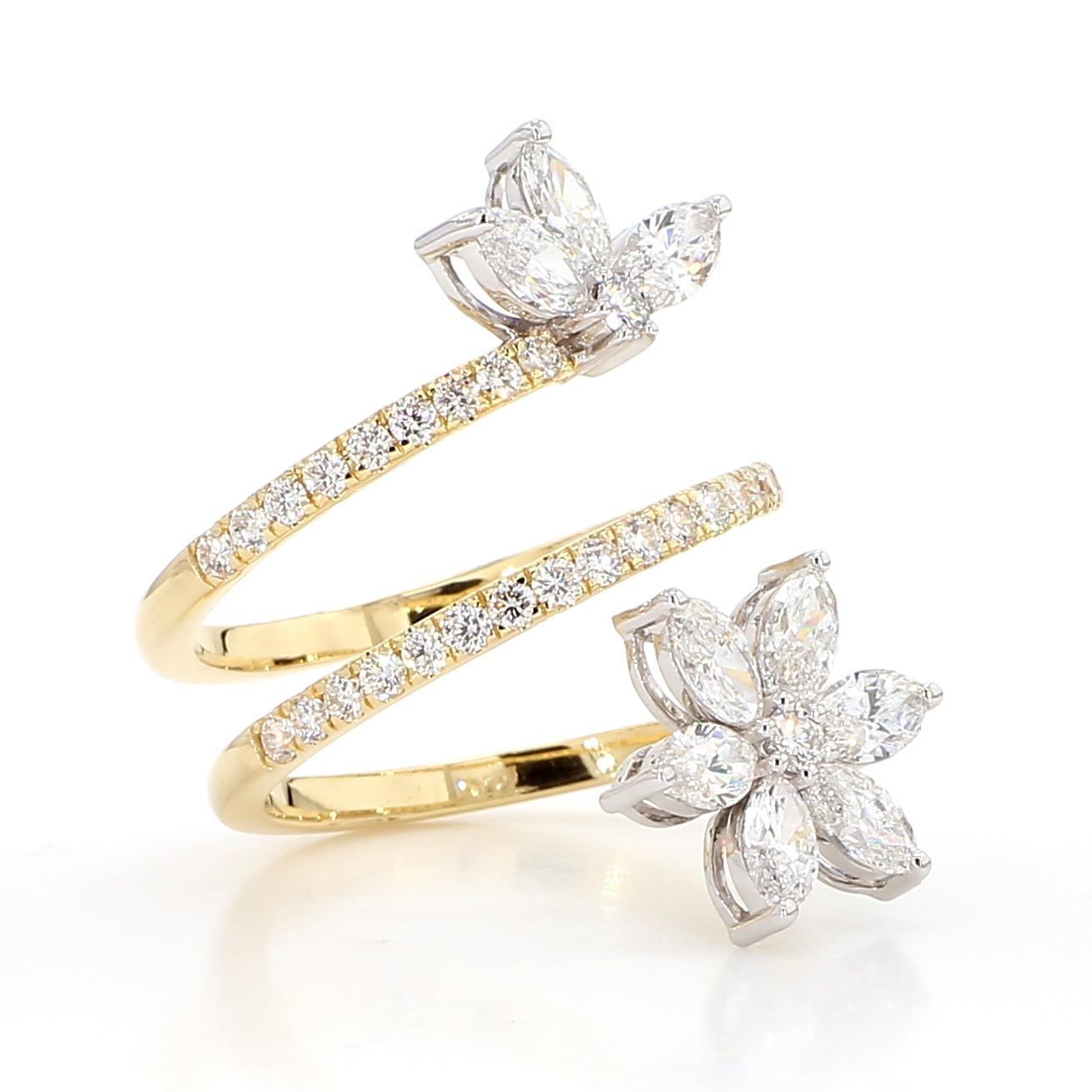 Marquise Cut Natural White Marquise Diamond 1.91 Carat TW Gold Cocktail Ring For Sale