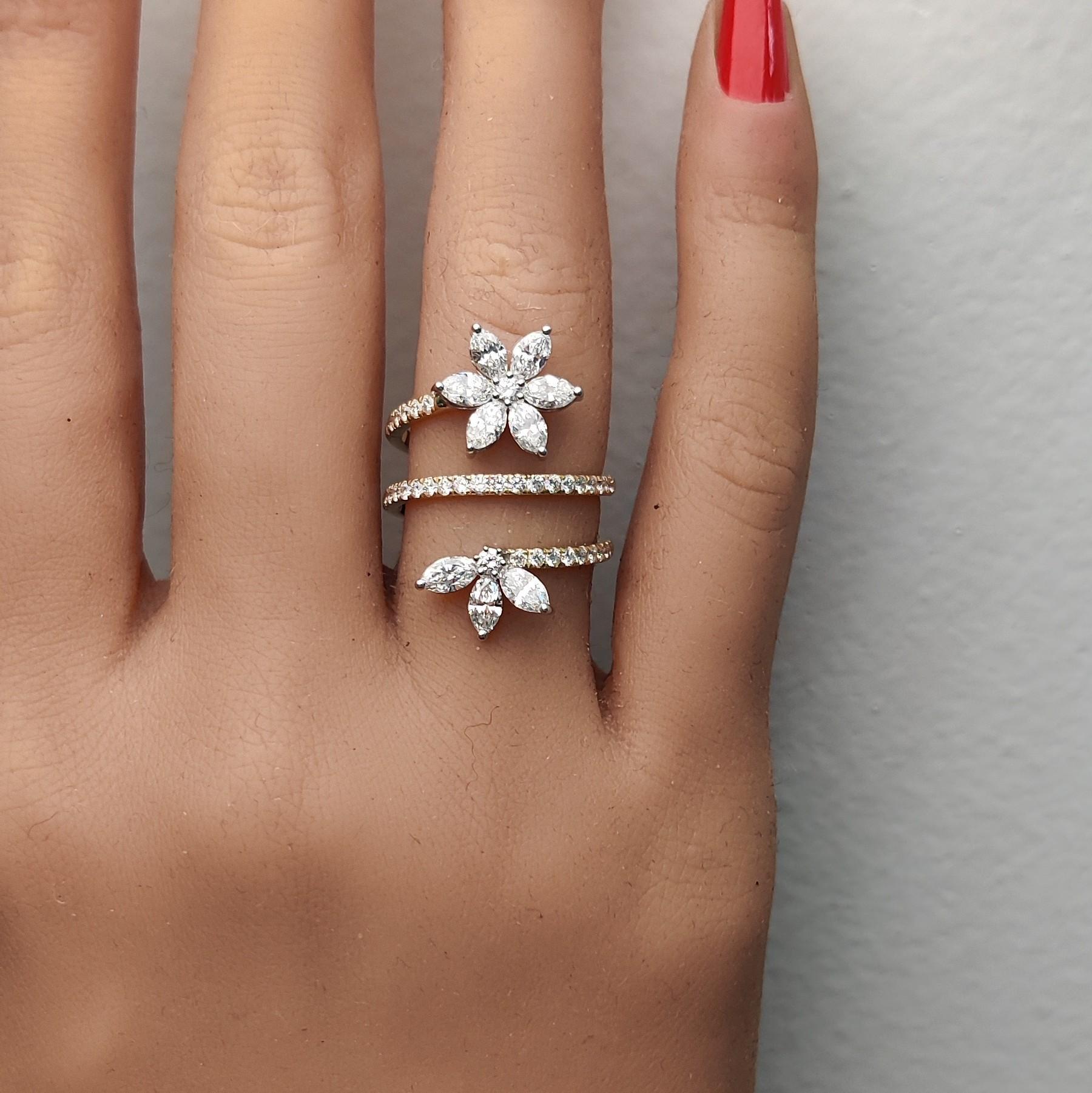 Natural White Marquise Diamond 1.91 Carat TW Gold Cocktail Ring In New Condition For Sale In New York, NY