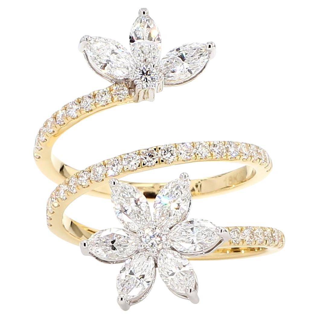 Natural White Marquise Diamond 1.91 Carat TW Gold Cocktail Ring