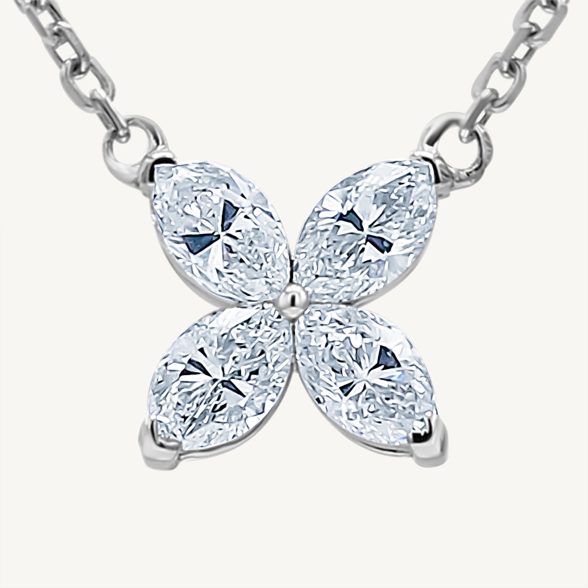 Natural White Marquise Diamond .94 Carat TW White Gold Drop Necklace For Sale