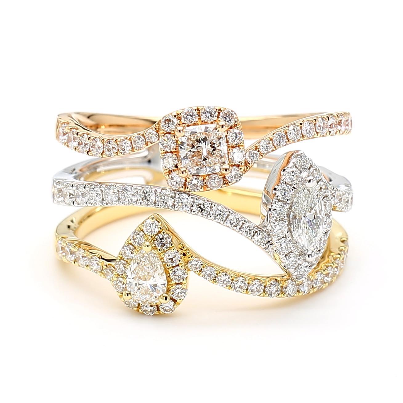 Natural White Mix Diamond 1.16 Carat TW Gold Cocktail Ring Contemporáneo en venta