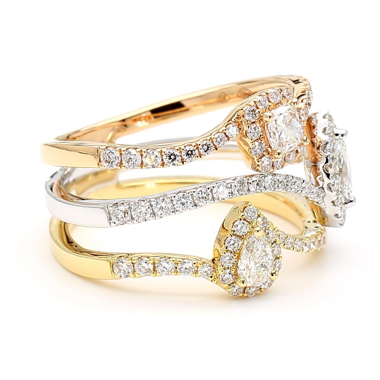 Natural White Mix Diamond 1.16 Carat TW Gold Cocktail Ring Corte cojín en venta