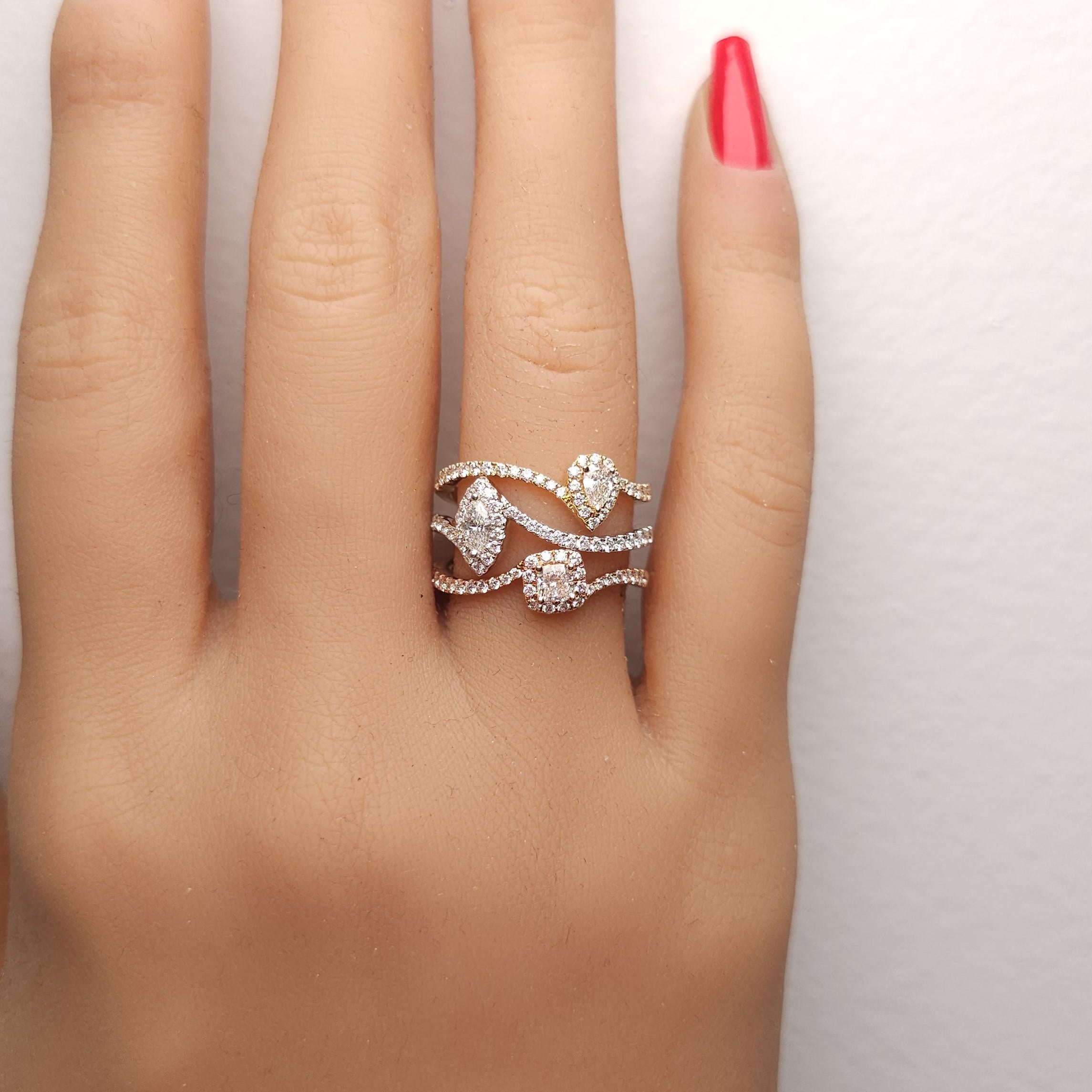 Natural White Mix Diamond 1.16 Carat TW Gold Cocktail Ring en Nuevo estado para la venta en New York, NY