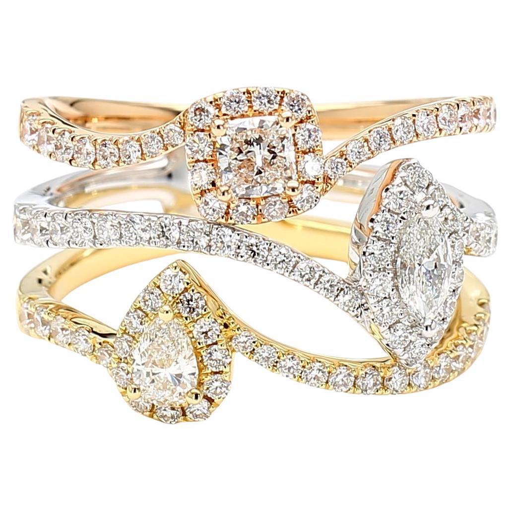 Natural White Mix Diamond 1.16 Carat TW Gold Cocktail Ring en venta
