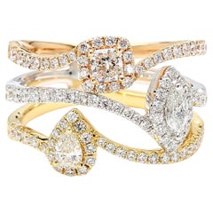 Natural White Mix Diamond 1.16 Carat TW Gold Cocktail Ring
