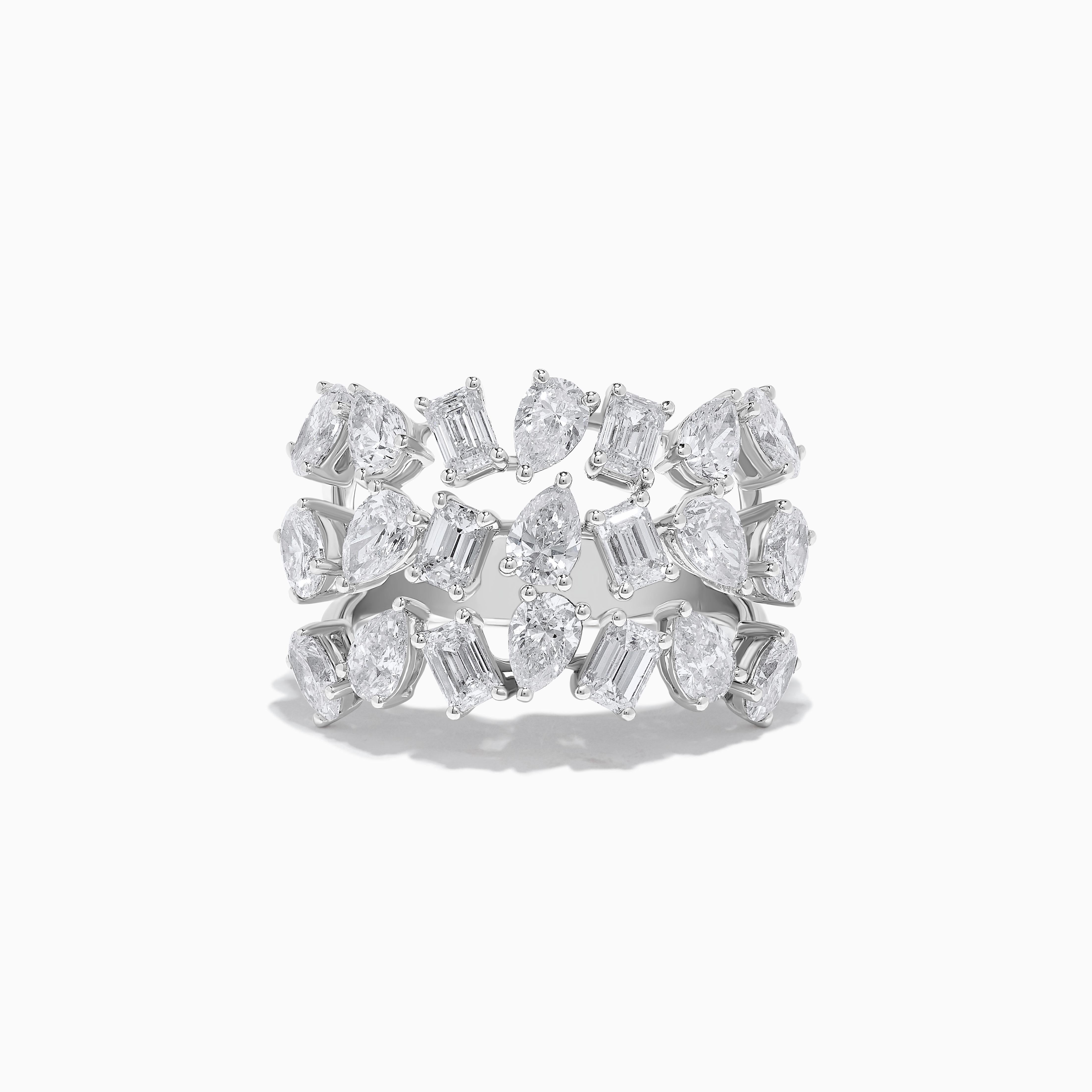 Emerald Cut Natural White Mix Diamond 3.98 Carat TW White Gold Cocktail Ring For Sale