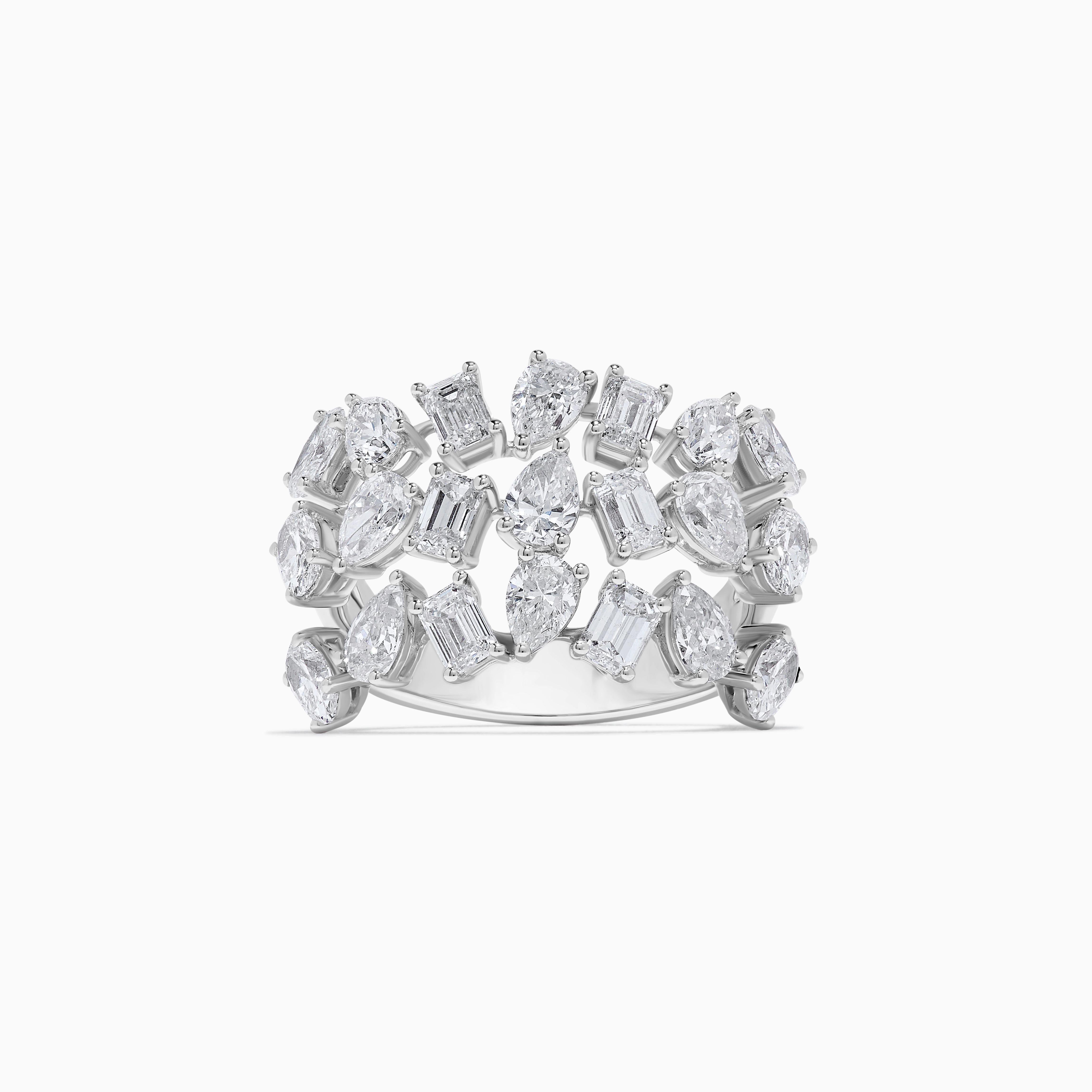 Natürlicher weißer Mix Diamant 3.98 Karat TW Weißgold Cocktail-Ring (Smaragdschliff)