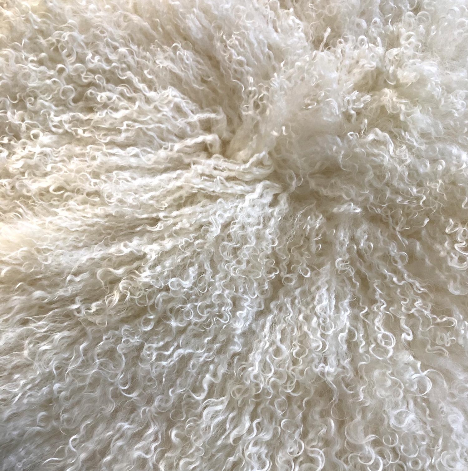 Icelandic double curly mongolian sheepskin rug white wool 