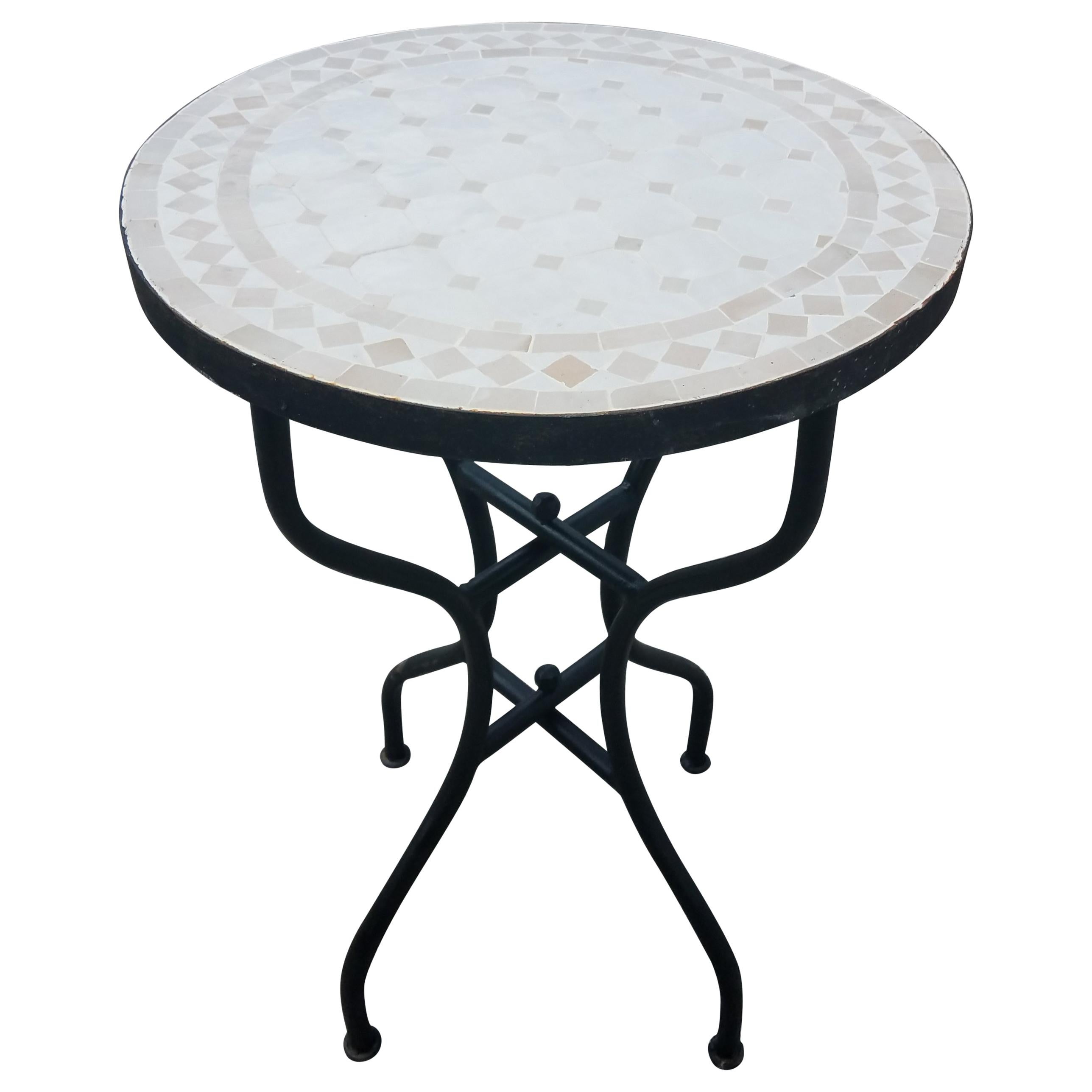 Natural / White Moroccan Mosaic Side Table, CR4 For Sale