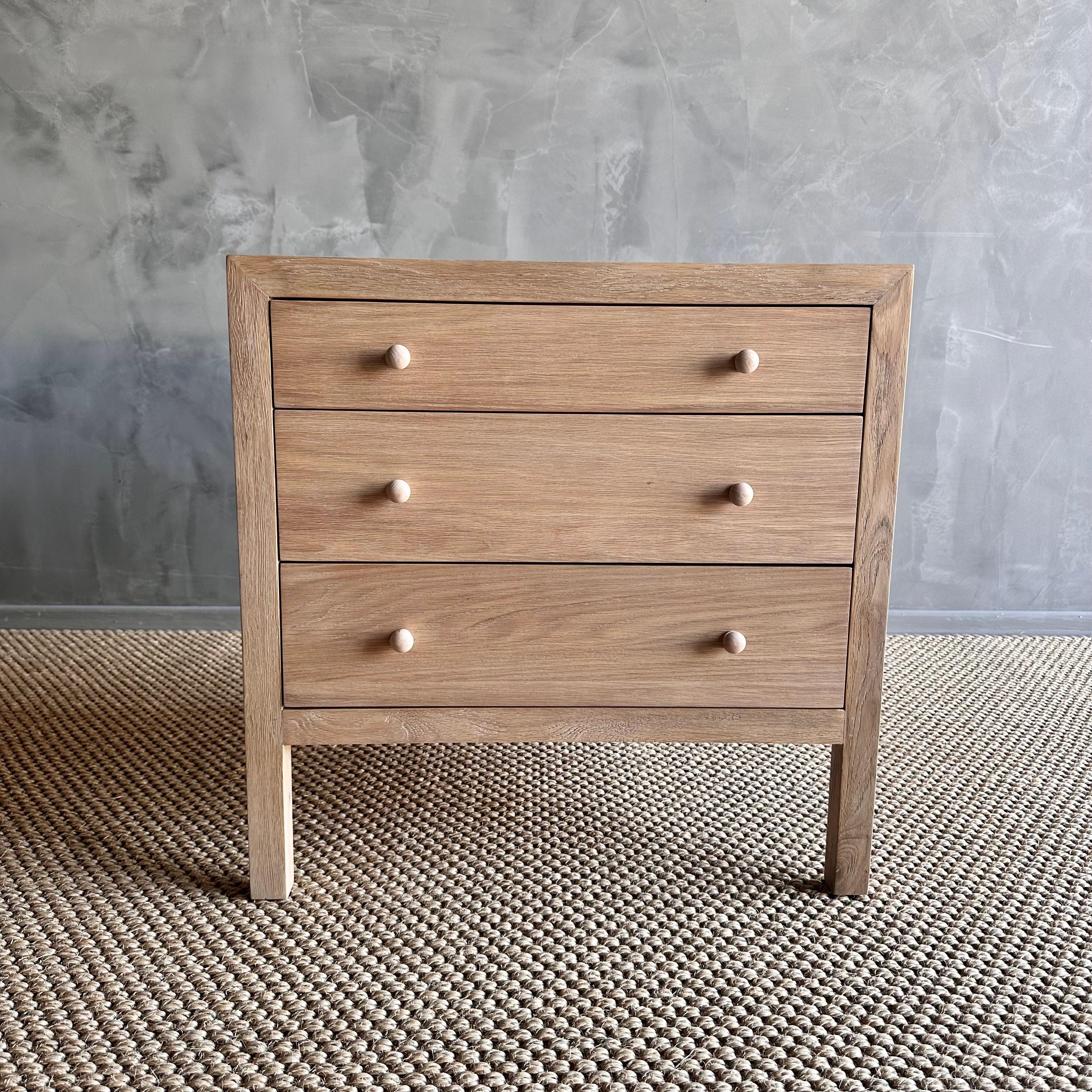 Organic Modern Natural White Oak 3 Drawer Nightstand with Soft Close Drawers For Sale