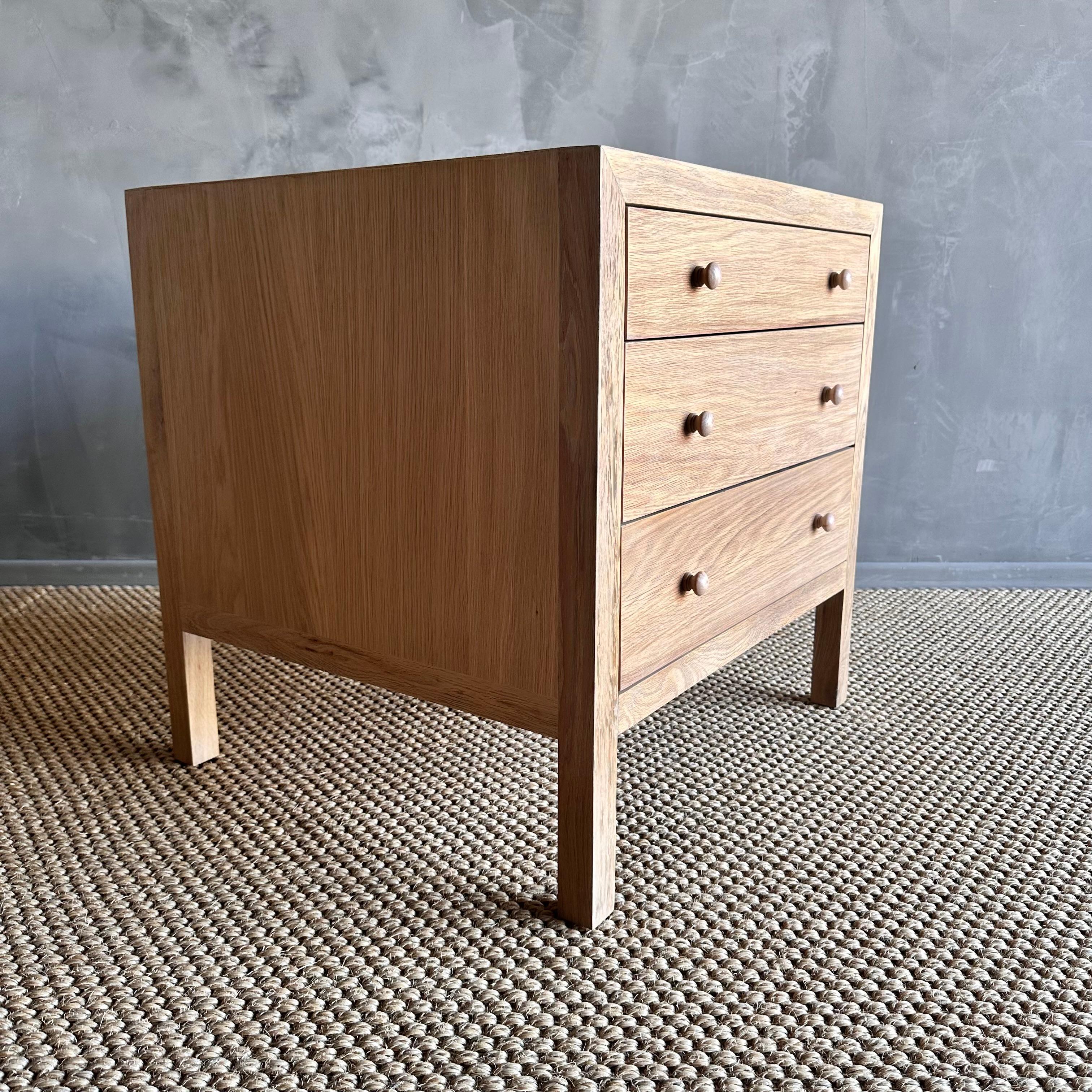 Wood Natural White Oak 3 Drawer Nightstand with Soft Close Drawers For Sale