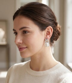 Natural White Onyx & Diamond Earring in 18k Gold