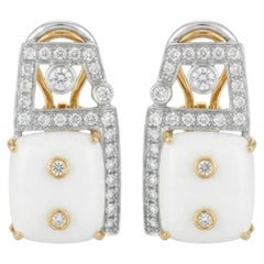 Natural White Onyx & Diamond Earring in 18k Gold