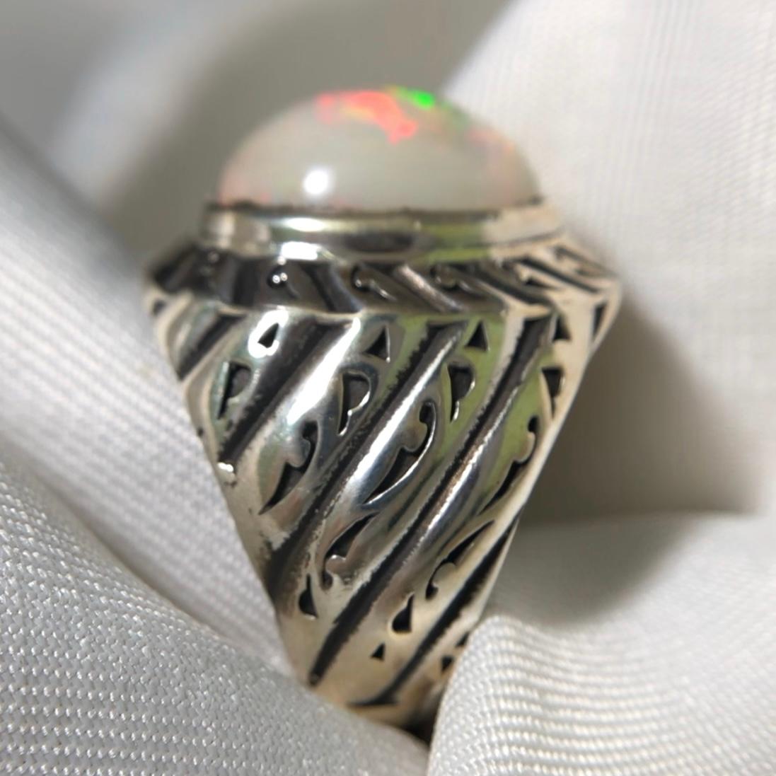 Anello in argento 925 opale bianco naturale fatto a mano pieno di fuoco misura 9,5 in vendita 5