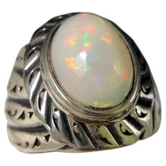 Natural White Opal 925 Sterling Silver Ring Handmade Full of Fire Size 9.5