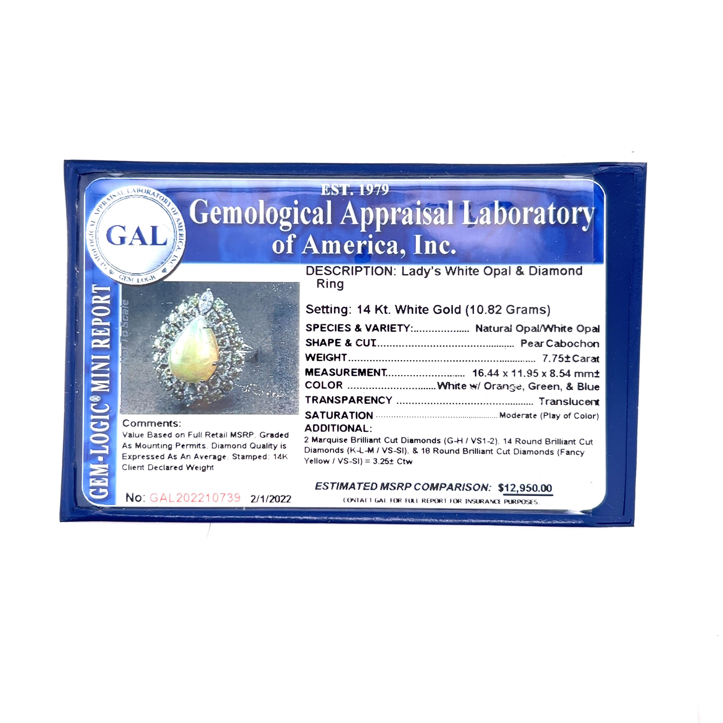 Bague diamant opale blanche naturelle en or 14k 11 TCW GIA  Certifié en vente 6