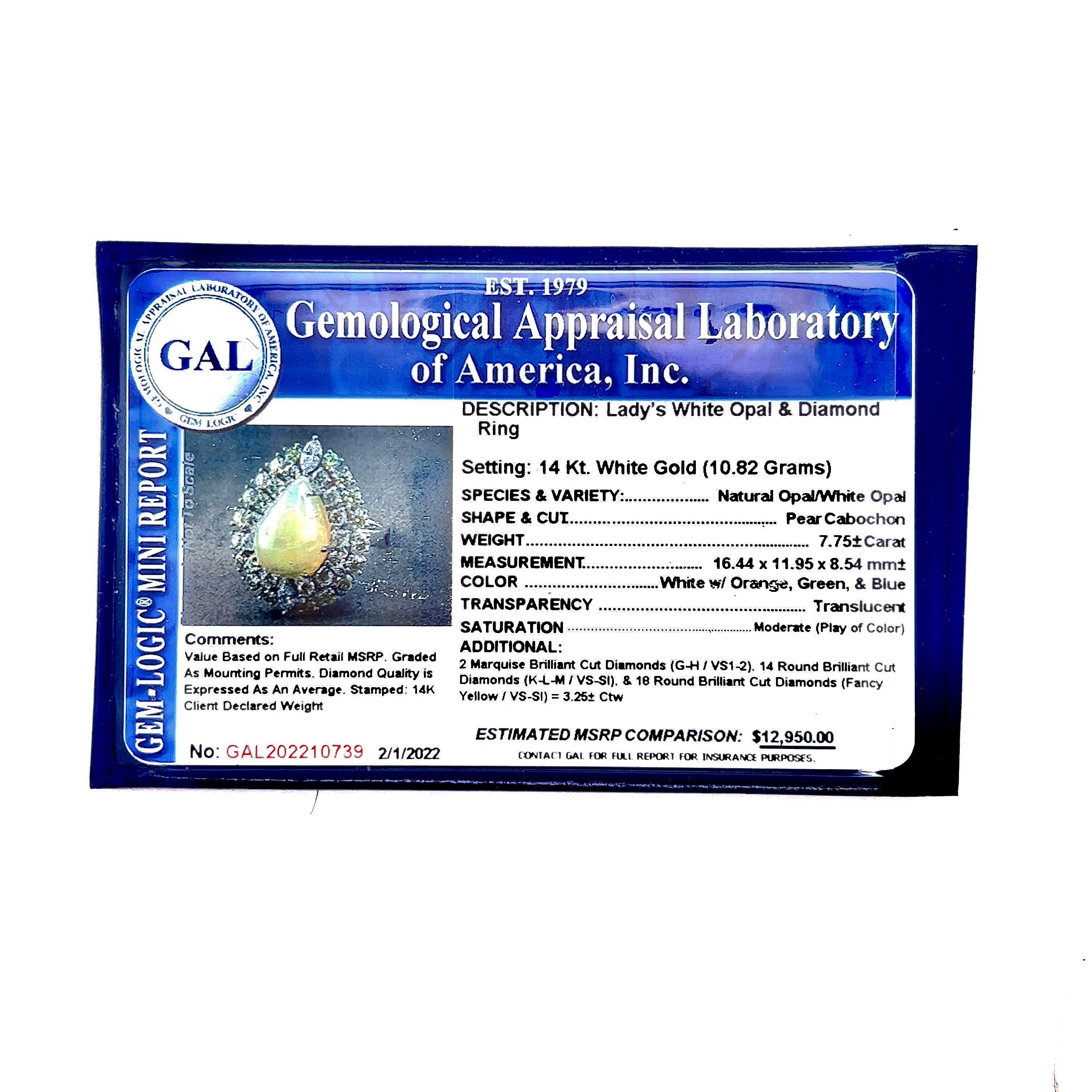 Natural White Opal Diamond Ring 14k Gold 11 TCW GIA Certified For Sale 7